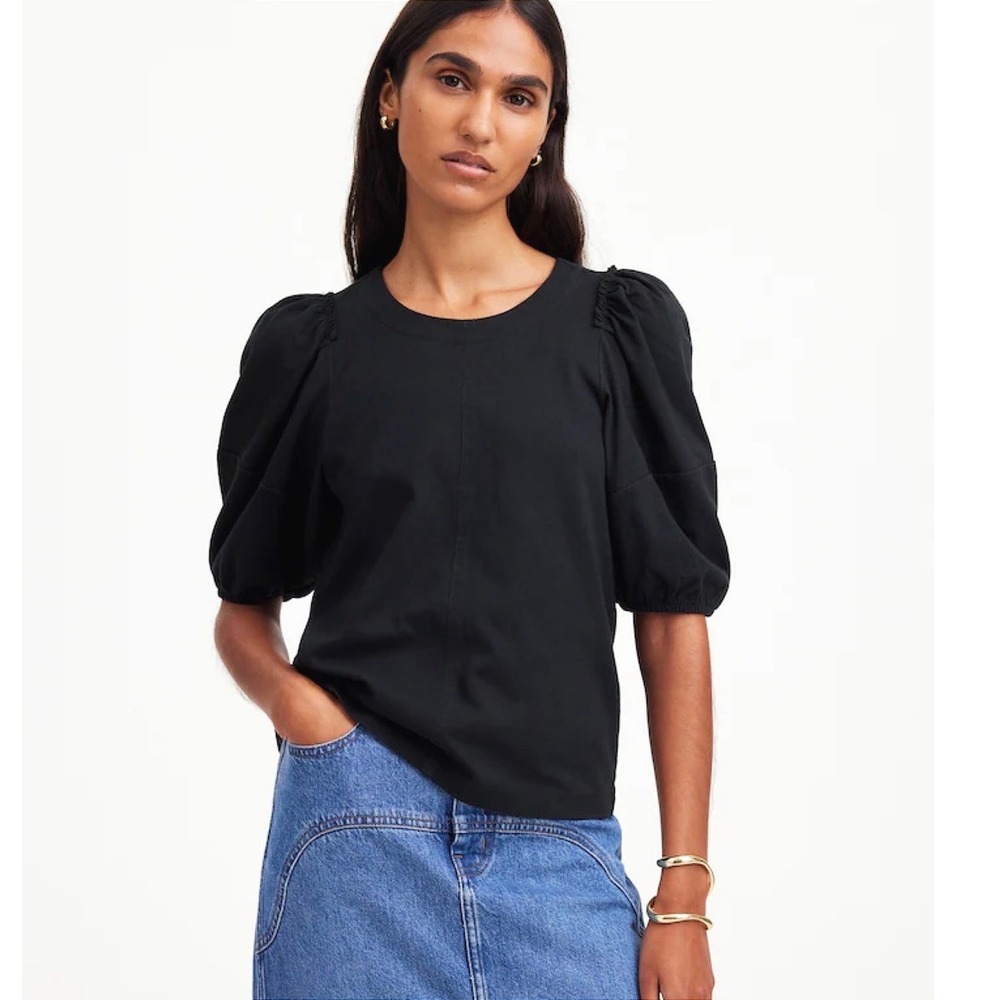 Madewell‎ Black Puff Sleeve Cotton  Tee Shirt  XXS Style NT331
